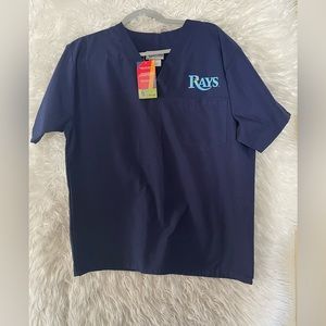 Spectrum NWT Unisex Tampa Bay Rays Navy Blue V-neck Scrub Top-Medium